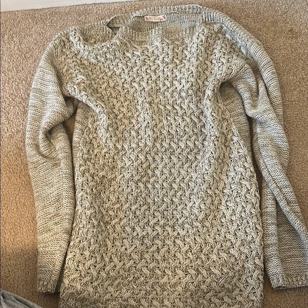 It's Our Time Gray Crew Neck Sweater with Textured Knit
